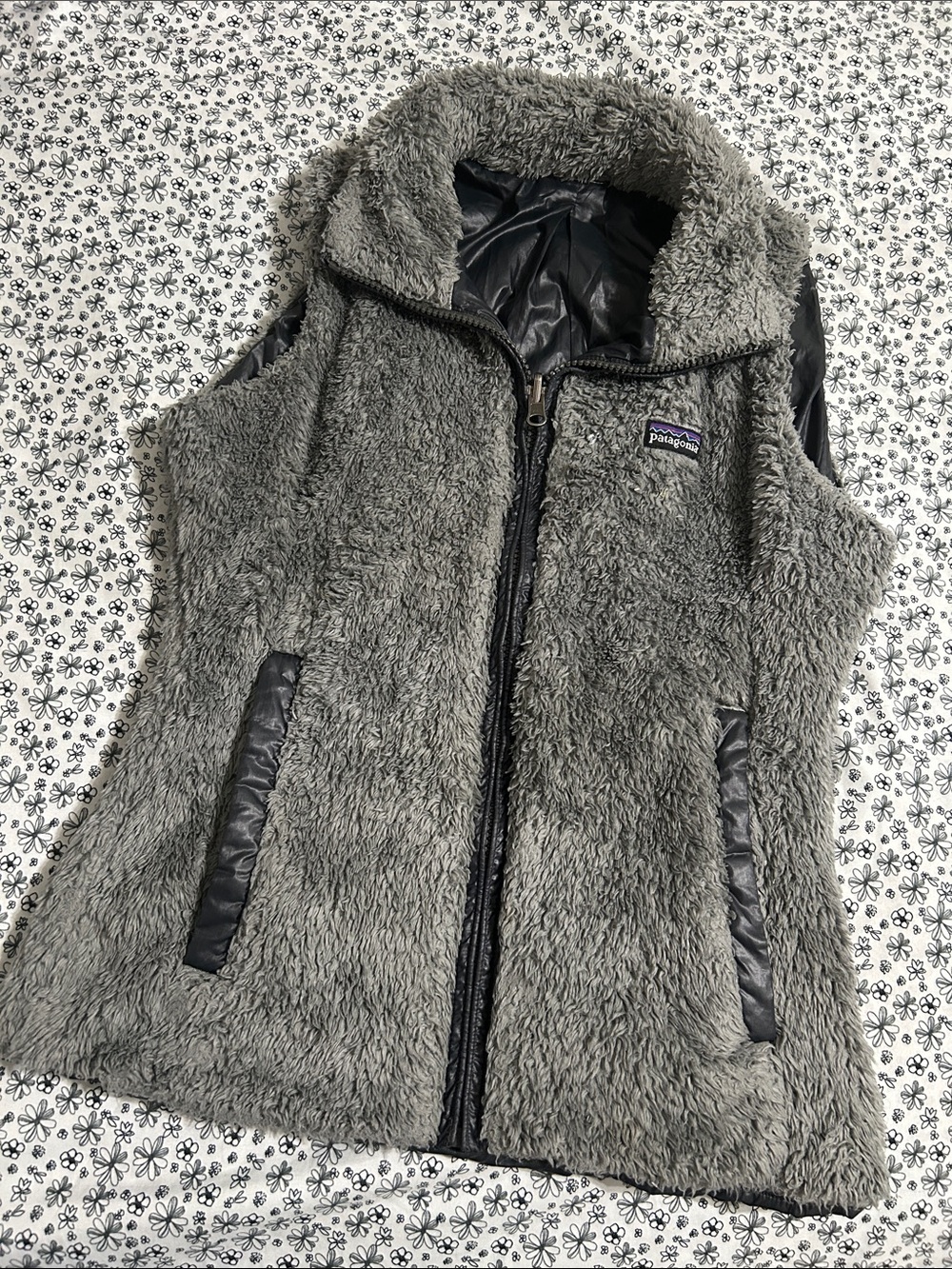 Patagonia Gray Sherpa Fleece Vest with Black Trim